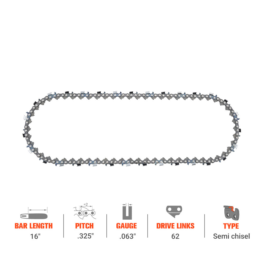 Hipa 16 Inch Ripping Chain .325" .063" 62 DL For Stihl MS250 MS250C MS251C-BE MS251C Chainsaw # 26 RM3-62 3639 005 0062