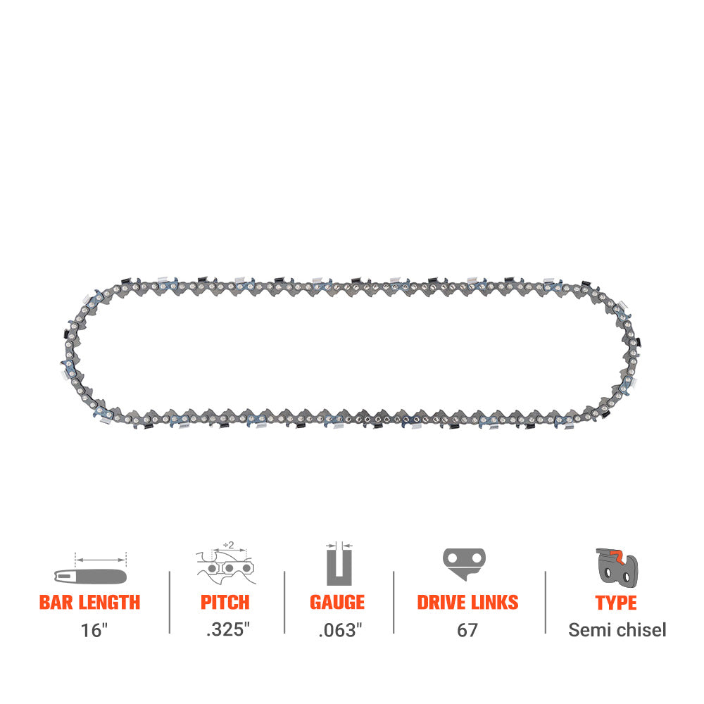 Hipa Standard Chain .325" .063" 67 DL 16 Inch For Stihl MS270C MS361C-B MS280 034 SUPER MS291 MS290 Chainsaw