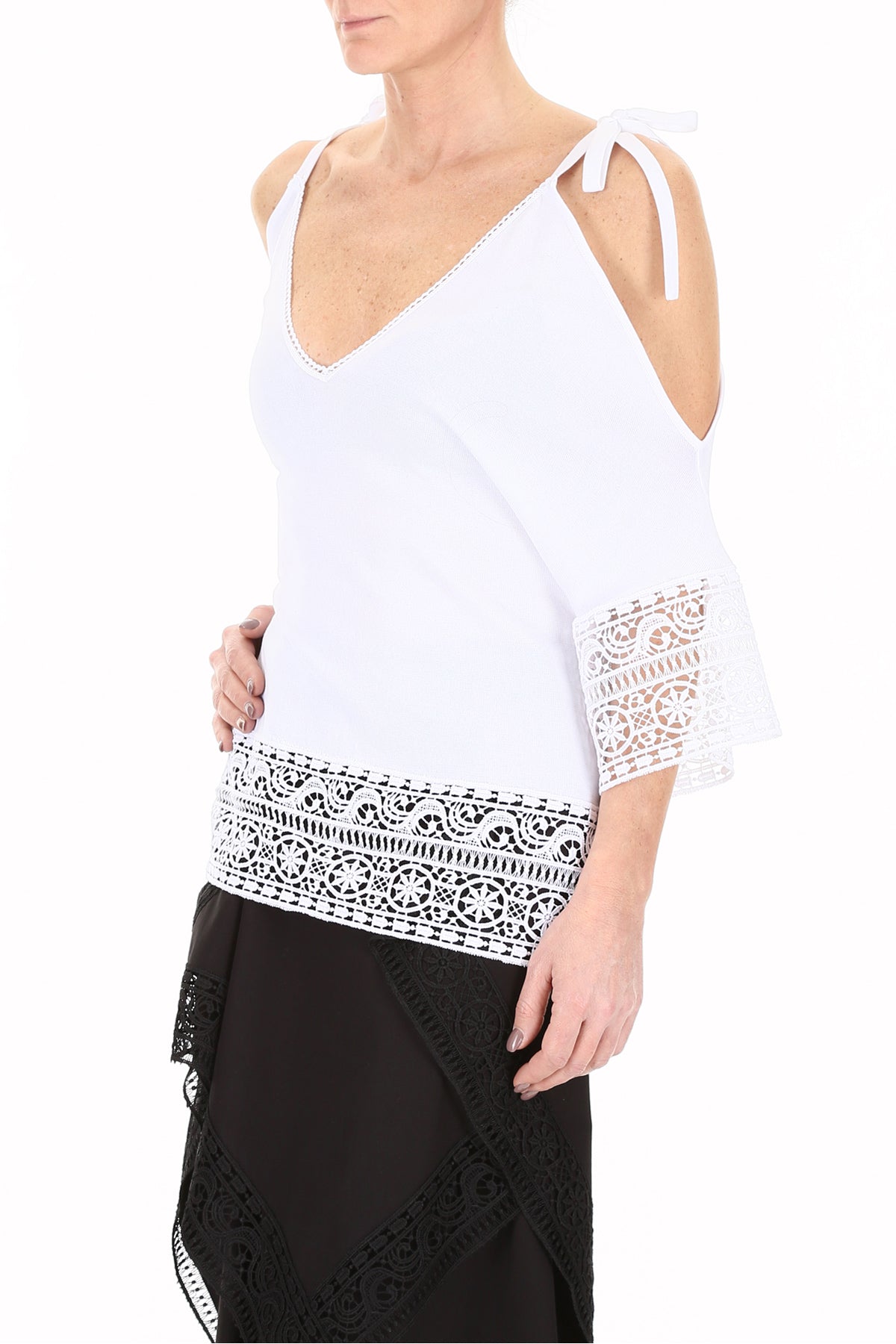 Alberta ferretti knit top with lace