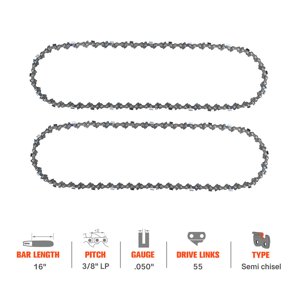 Hipa 16 Inch Standard Chain 3/8" LP .050" 55 DL For Stihl MS170 MS180 MS181 MS191 MS210 MS230 MS211 017 018 McCulloch Chainsaw