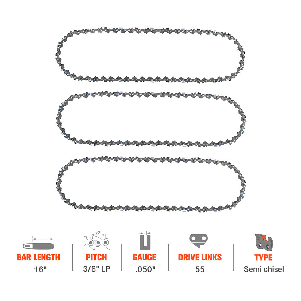 Hipa 16 Inch Standard Chain 3/8" LP .050" 55 DL For Stihl MS170 MS180 MS181 MS191 MS210 MS230 MS211 017 018 McCulloch Chainsaw