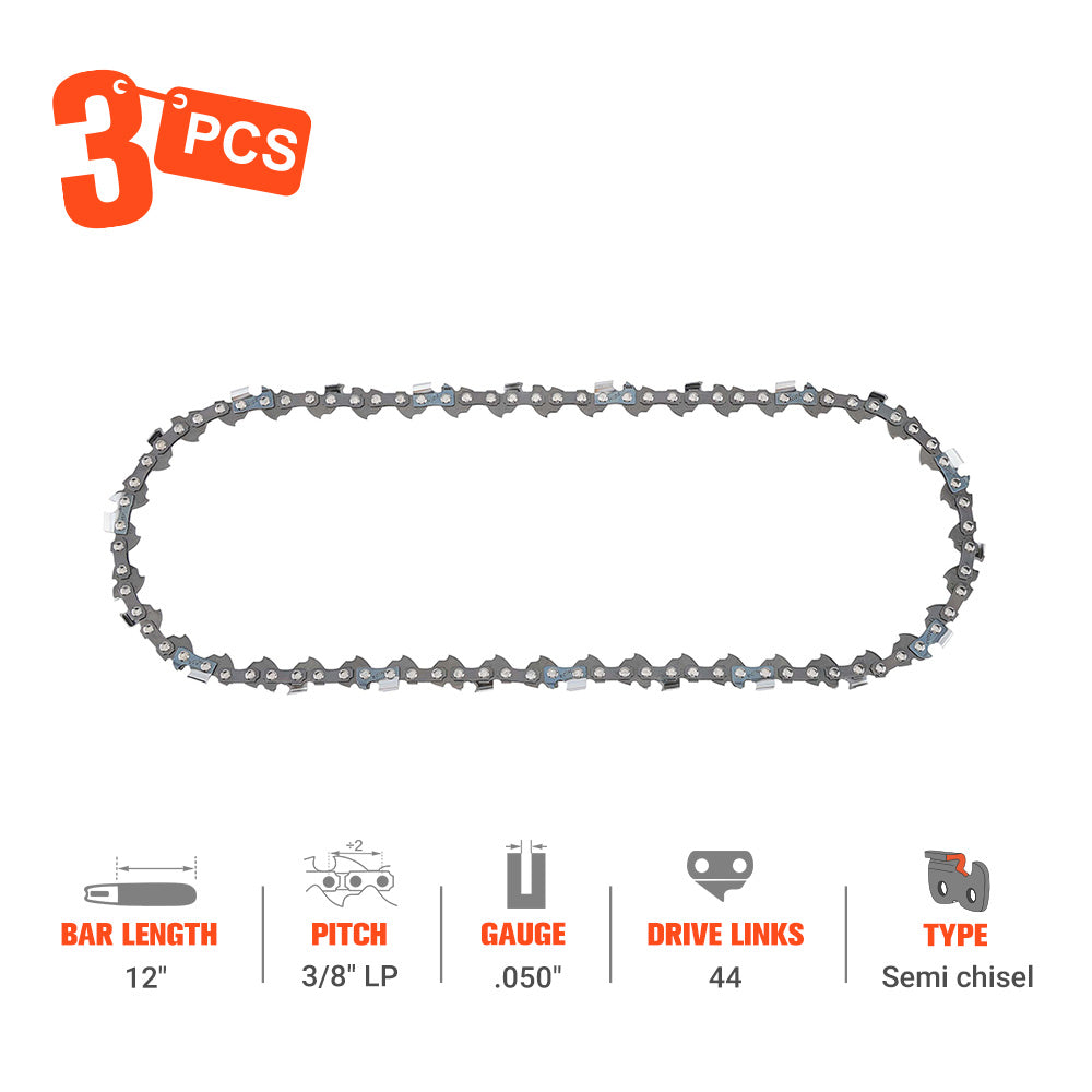 Hipa S44 12 Inch Chain 3/8" LP .050" 44 DL For Sthil 009 MS200 MS200T Echo PPF-210 PPF-211 Husqvarna 327PT5S Poulan PLN1514 McCulloch 12ES