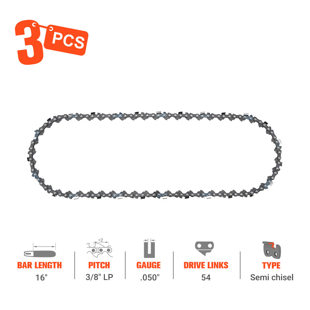 Hipa Standard Chain 3/8" LP .050" 54 DL 16 Inch For Troy-Bilt TB4016 TB4216 TB4218 McCulloch 10E 12E 14E 16E Chainsaw #91VXL054G