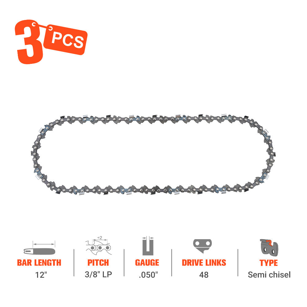 Hipa  12 Inch Standard Chain 3/8" Pitch .050" 48 DL For #Oregon S48 Homelite 192 200 240 xl-2 VI Super 2 Chainsaw