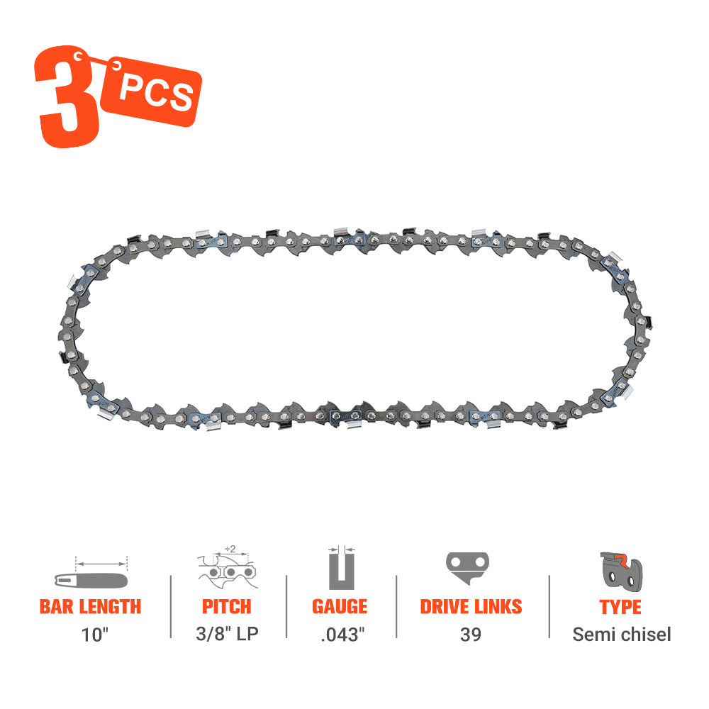 Hipa 10 Inch Standar Chain 3/8" LP .043" 39 DL For McCulloch Stihl HT 70 75 100 Echo PPF-225 PPT-260 PP1200 PAS-260 Chainsaw # Oregon 90PX039G R39