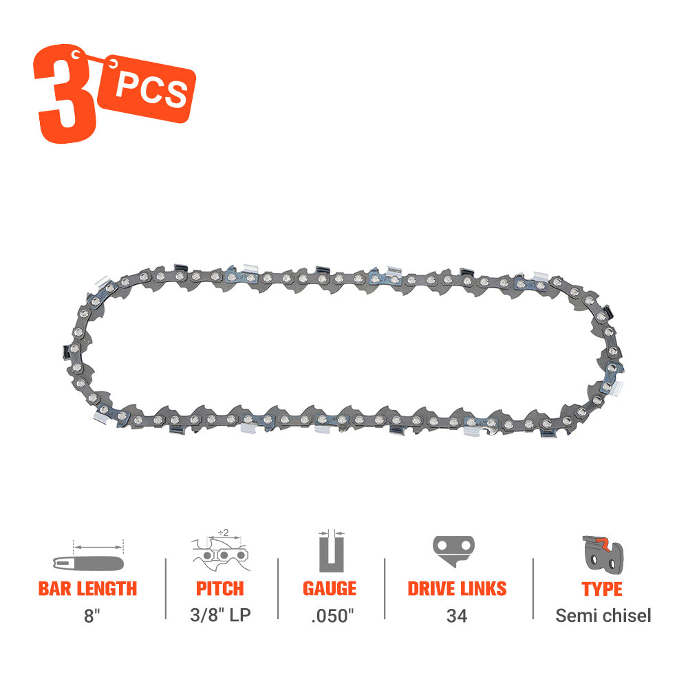 Hipa Standard Chain 3/8" LP .050" 34 DL 8 Inch For Remington Echo PPF-225 PPT-261 PPT-260 Chainsaw