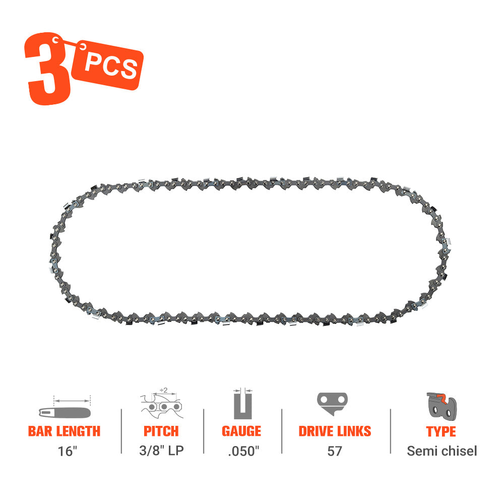 Hipa Standard Chain 3/8" LP .050" 57 DL 16 Inch For Black & Decker CS1216 Poulan P3314 Homelite UT10532 Chainsaw