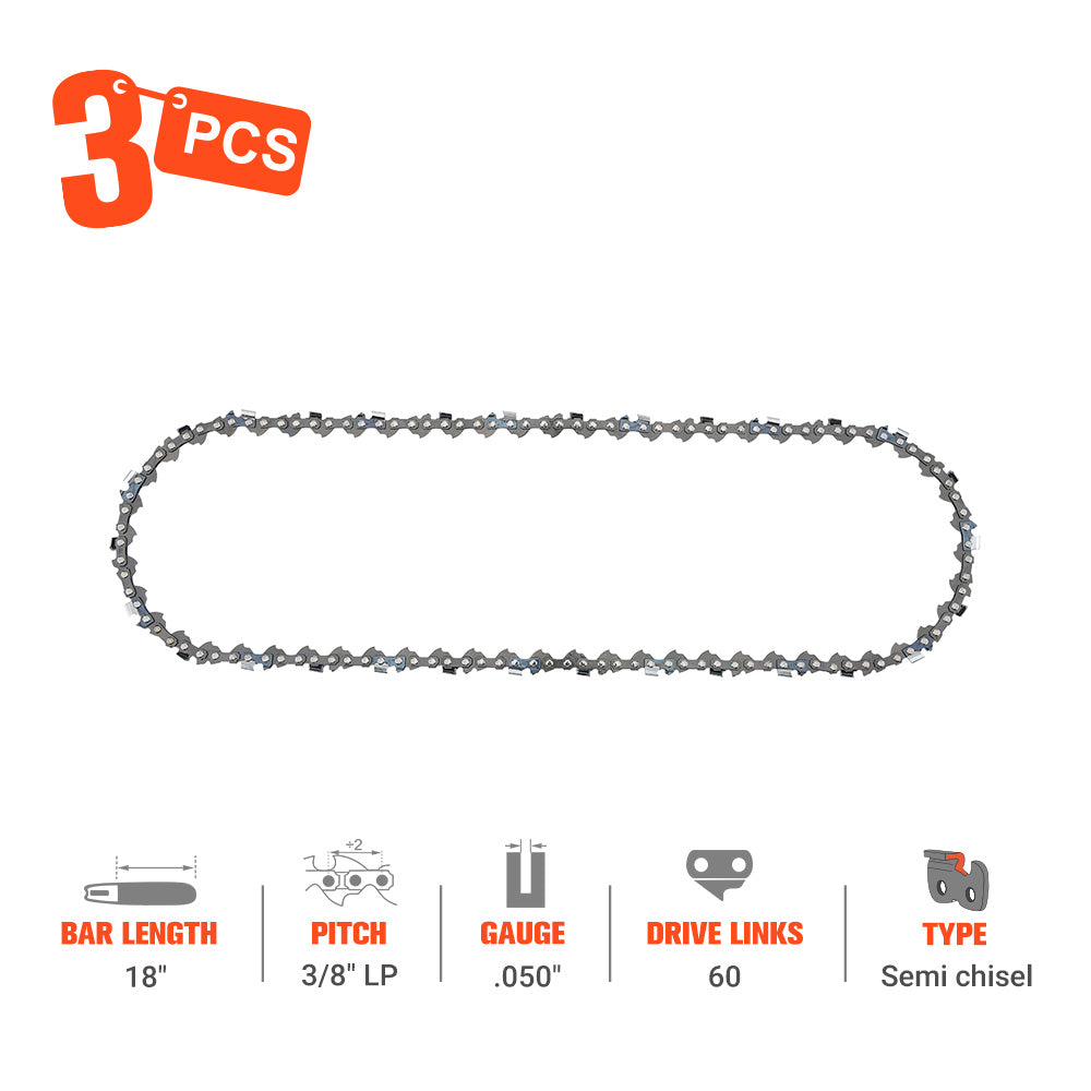 Hipa Standard Chain 3/8" LP .050" 60 DL 18 Inch For #72LPX060G Jonsered CS 2135 CS 2138 Mcculloch 1434NAVVP PM55 SP60 CP55 Chainsaw