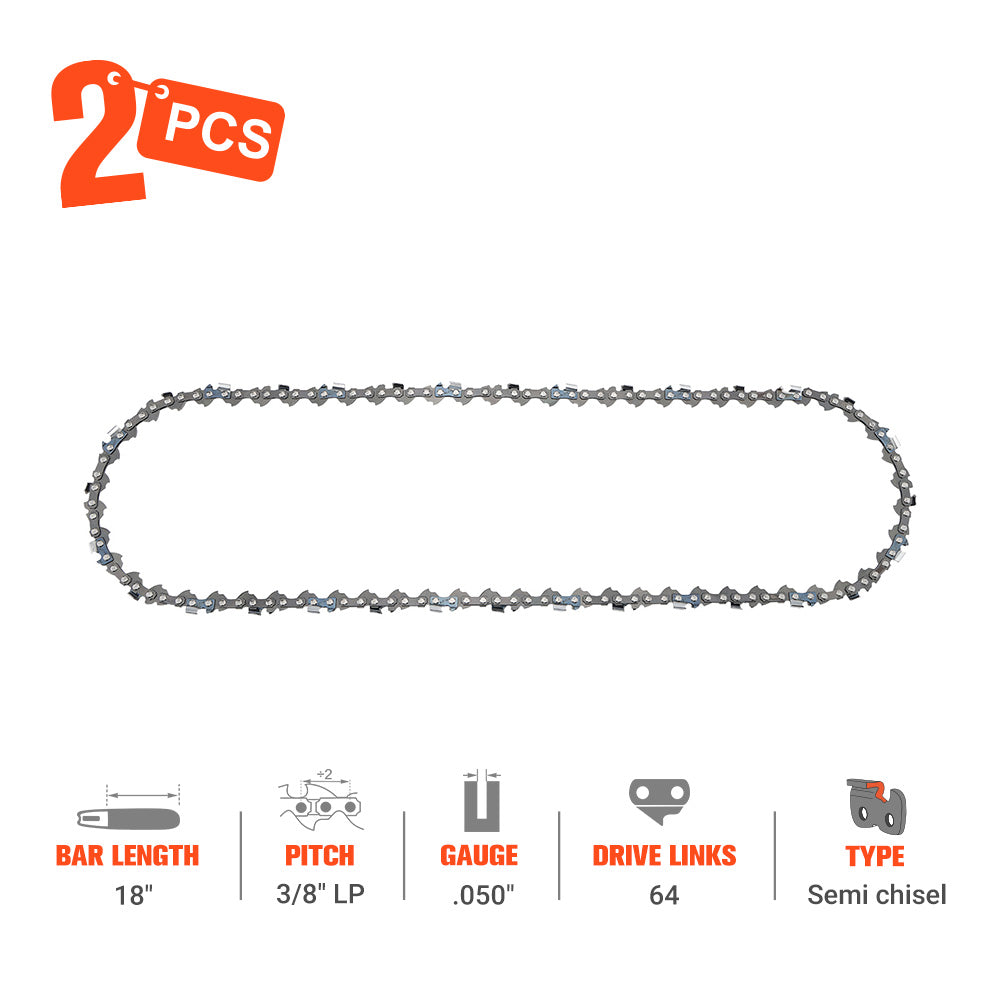 Hipa Standard Chain 3/8" LP .050" 64 DL 18 Inch For Power King John Deere J3816 CS56 Homelite 240 200 245 Chainsaw