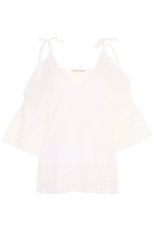 Alberta ferretti knit top with lace